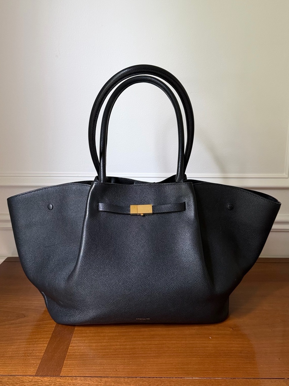 DeMellier Black Leather Large New York Tote with Gold Hardware